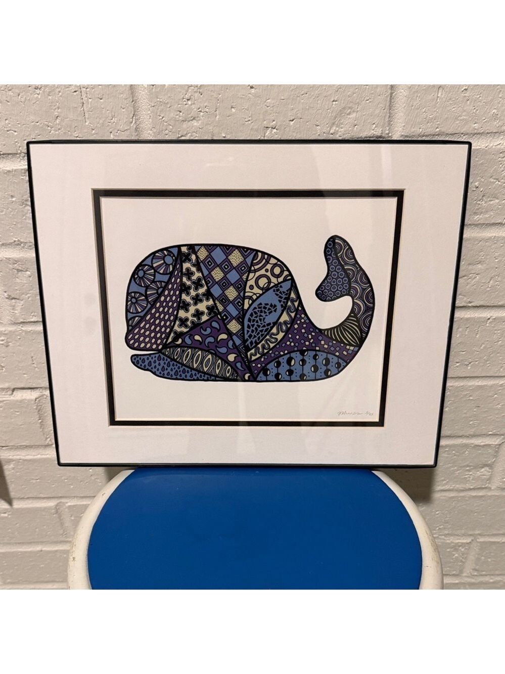 Abstract Whale Art Print in Blue and Black in the Zentangle style by J C Guess